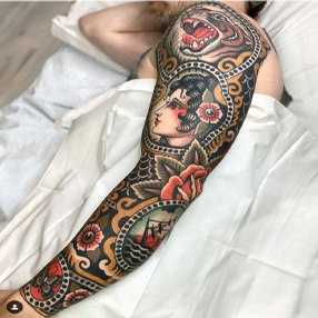 Traditional tattoo arm sleeve